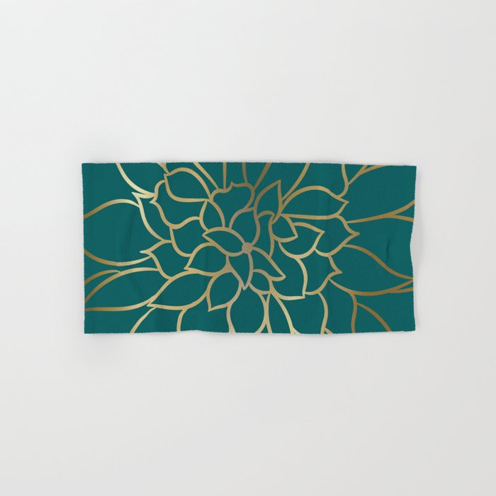 Festive, Flower Bloom, Teal Green and Gold Bath Towel Gallery Image 1