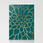 Festive, Flower Bloom, Teal Green and Gold Stationery Card Gallery Image 2