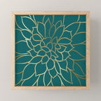 Festive, Flower Bloom, Teal Green and Gold Mini Art Print Gallery Image 1