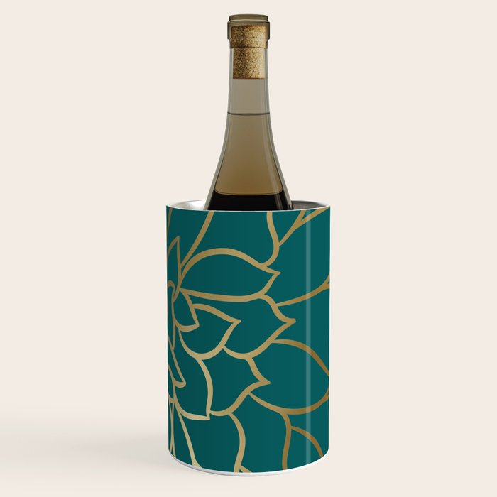 Festive, Flower Bloom, Teal Green and Gold Wine Chiller Gallery Image 3