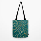 Festive, Flower Bloom, Teal Green and Gold Tote Bag Gallery Image 2