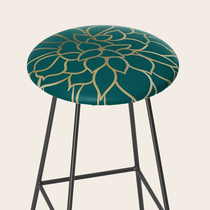 Festive, Flower Bloom, Teal Green and Gold Stool Gallery Image 2