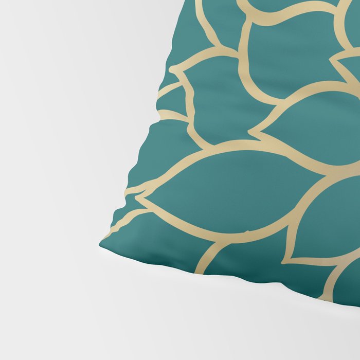 Festive, Flower Bloom, Teal Green and Gold Pillow Sham Gallery Image 4