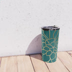 Festive, Flower Bloom, Teal Green and Gold Travel Mug Gallery Image 4