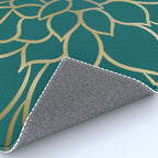 Festive, Flower Bloom, Teal Green and Gold Rug Gallery Image 4