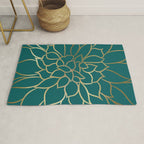 Festive, Flower Bloom, Teal Green and Gold Rug Gallery Image 1