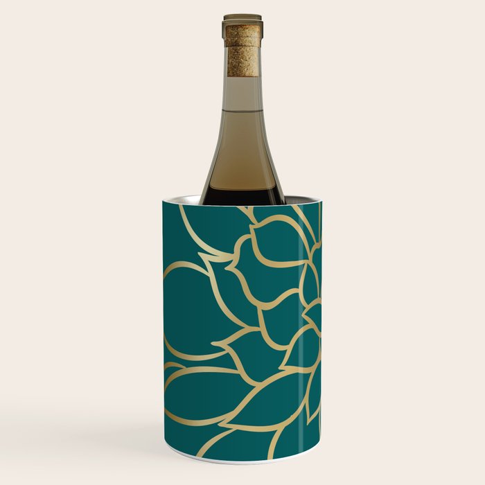 Festive, Flower Bloom, Teal Green and Gold Wine Chiller Gallery Image 2