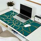 Festive, Flower Bloom, Teal Green and Gold Desk Mat Gallery Image 2
