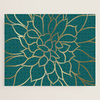 Festive, Flower Bloom, Teal Green and Gold Jigsaw Puzzle Gallery Image 1