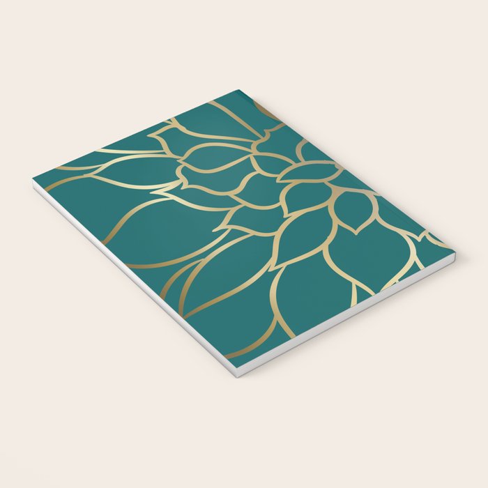 Festive, Flower Bloom, Teal Green and Gold Notebook Gallery Image 3