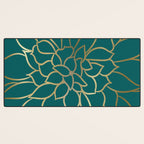Festive, Flower Bloom, Teal Green and Gold Desk Mat Gallery Image 3