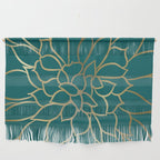 Festive, Flower Bloom, Teal Green and Gold Wall Hanging Gallery Image 1