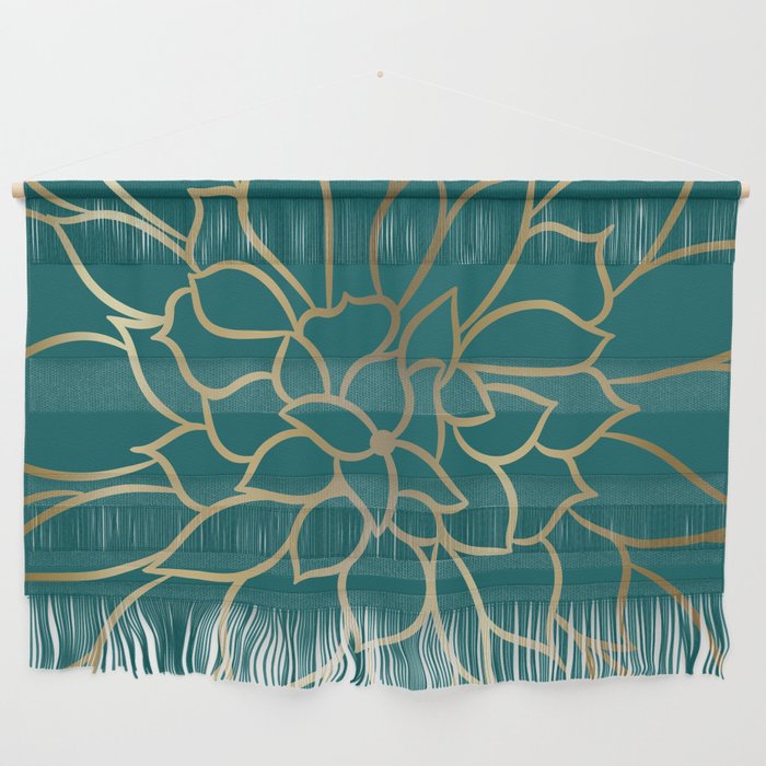 Festive, Flower Bloom, Teal Green and Gold Wall Hanging Gallery Image 1