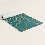 Festive, Flower Bloom, Teal Green and Gold Yoga Mat Gallery Image 2