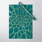 Festive, Flower Bloom, Teal Green and Gold Wrapping Paper Gallery Image 1