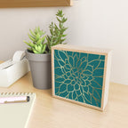 Festive, Flower Bloom, Teal Green and Gold Mini Art Print Gallery Image 2