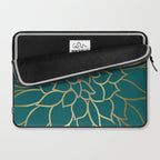 Festive, Flower Bloom, Teal Green and Gold Laptop Sleeve Gallery Image 2