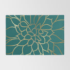 Festive, Flower Bloom, Teal Green and Gold Rug Gallery Image 2