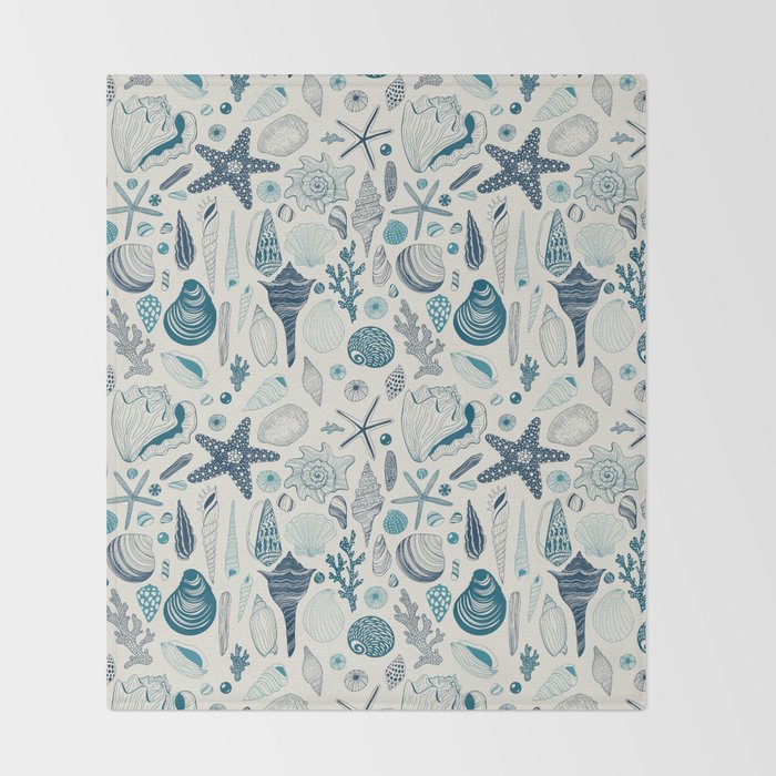 Sea shells on off white Throw Blanket Gallery Image 2