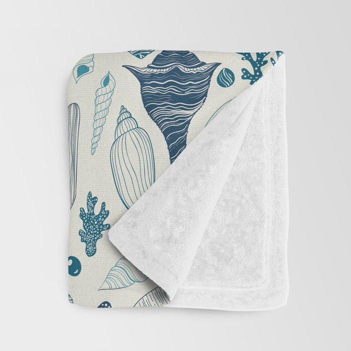 Sea shells on off white Throw Blanket Gallery Image 3