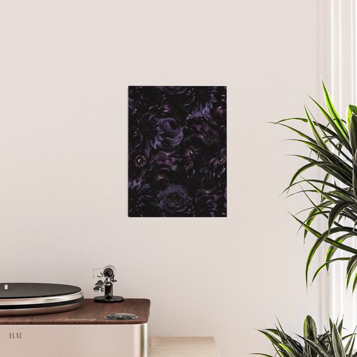 Vintage Black Dramatic Glamour Autumn Romanticism: Maximalism Moody Florals - Grand Millennial Midnight purple Roses Black Bouquets and Nostalgic Gothic Mystic Flowers Poster Gallery Image 2
