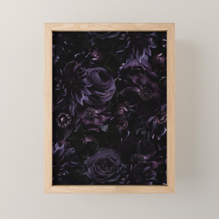 Vintage Black Dramatic Glamour Autumn Romanticism: Maximalism Moody Florals - Grand Millennial Midnight purple Roses Black Bouquets and Nostalgic Gothic Mystic Flowers Mini Art Print Gallery Image 1