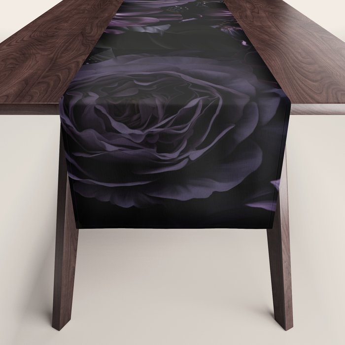 Vintage Black Dramatic Glamour Autumn Romanticism: Maximalism Moody Florals - Grand Millennial Midnight purple Roses Black Bouquets and Nostalgic Gothic Mystic Flowers Table Runner Gallery Image 1
