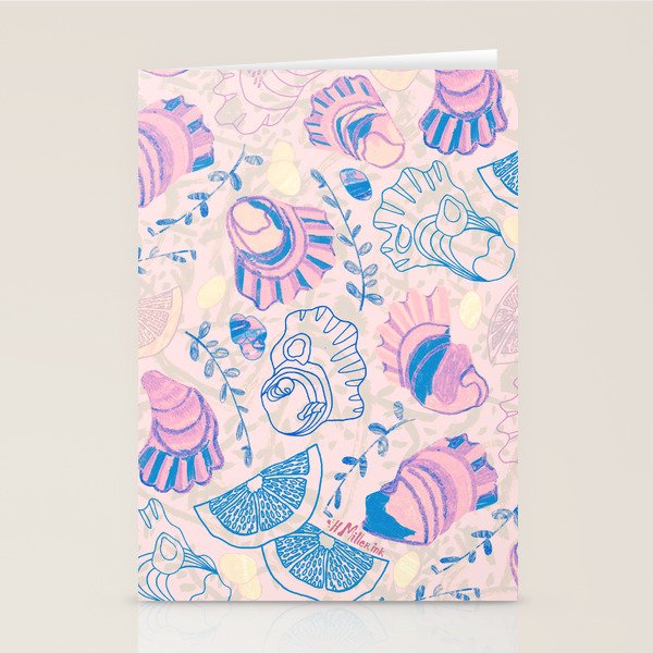 Coastal Oysters on the Beach in Pastel Pink & Blue Stationery Card Gallery Image 2