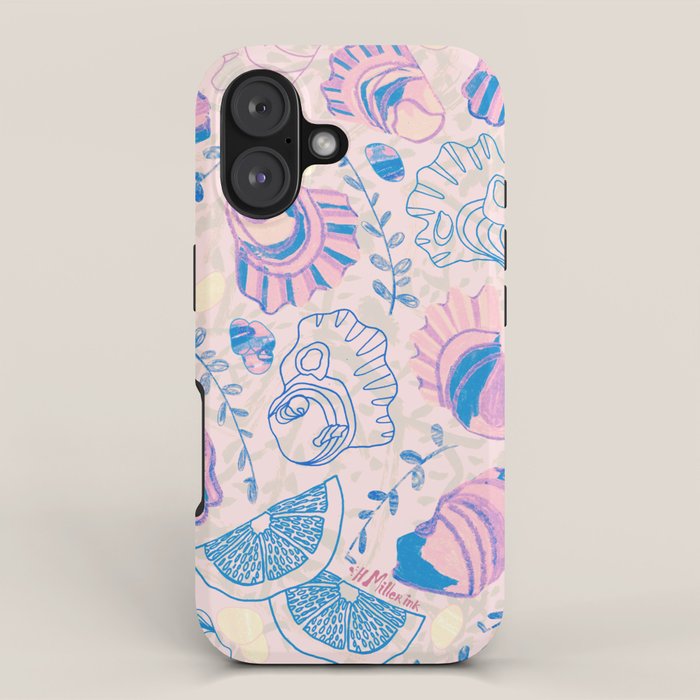 Coastal Oysters on the Beach in Pastel Pink & Blue iPhone Case Gallery Image 1