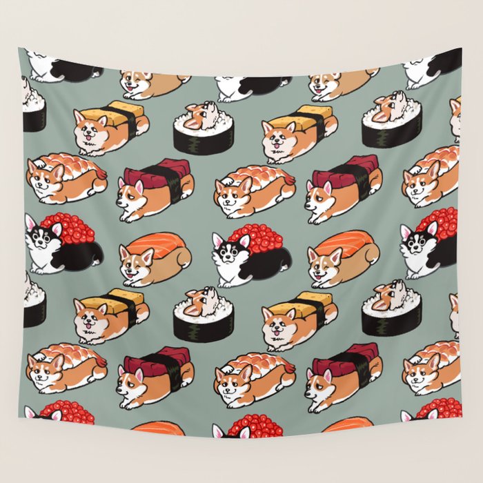 Sushi  Corgi Wall Tapestry Gallery Image 4