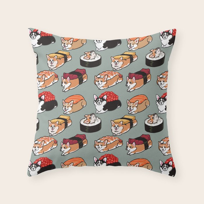 Sushi  Corgi Throw Pillow