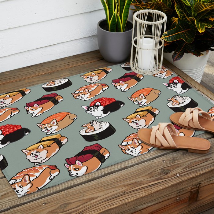Sushi  Corgi Outdoor Rug Gallery Image 2