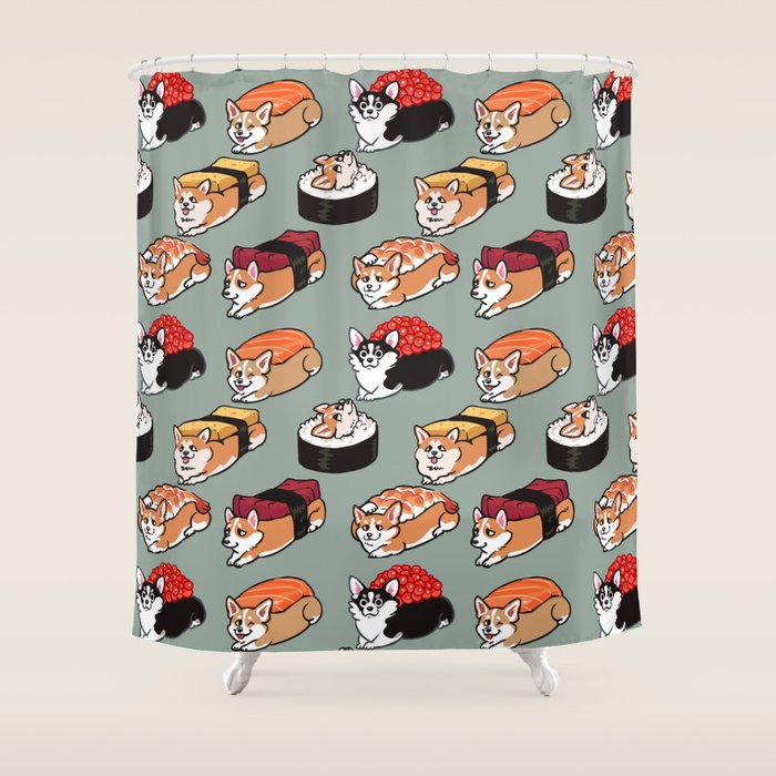 Sushi  Corgi Shower Curtain Gallery Image 1