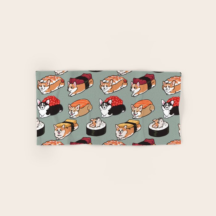 Sushi  Corgi Bath Towel Gallery Image 1