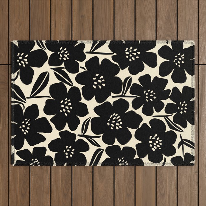 Black & White Blossom Outdoor Rug Gallery Image 1
