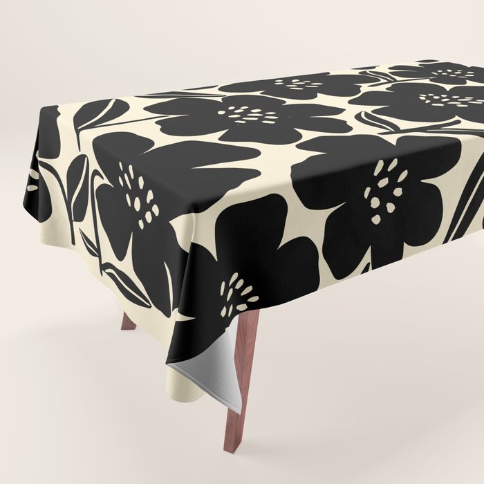 Black & White Blossom Tablecloth Gallery Image 1