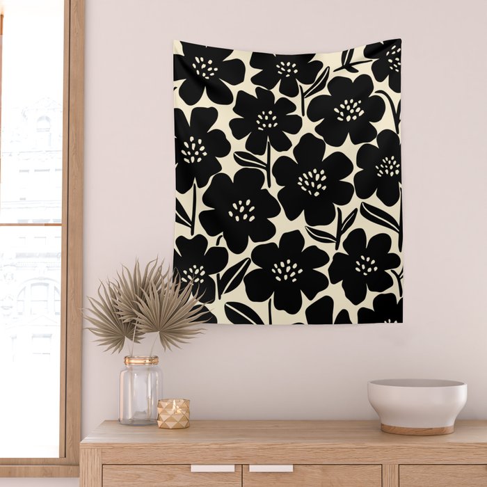 Black & White Blossom Wall Tapestry Gallery Image 2