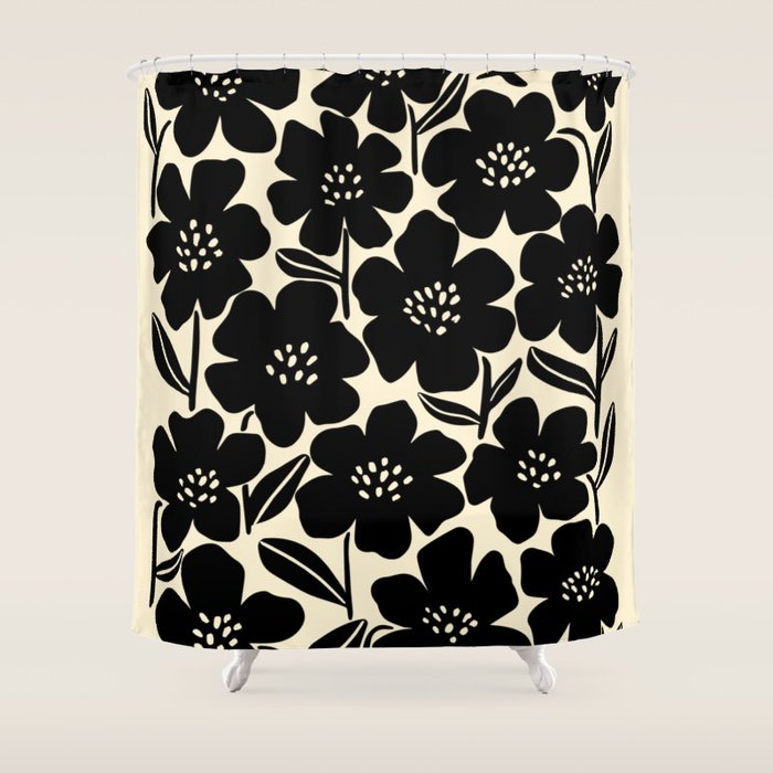 Black & White Blossom Shower Curtain Gallery Image 1