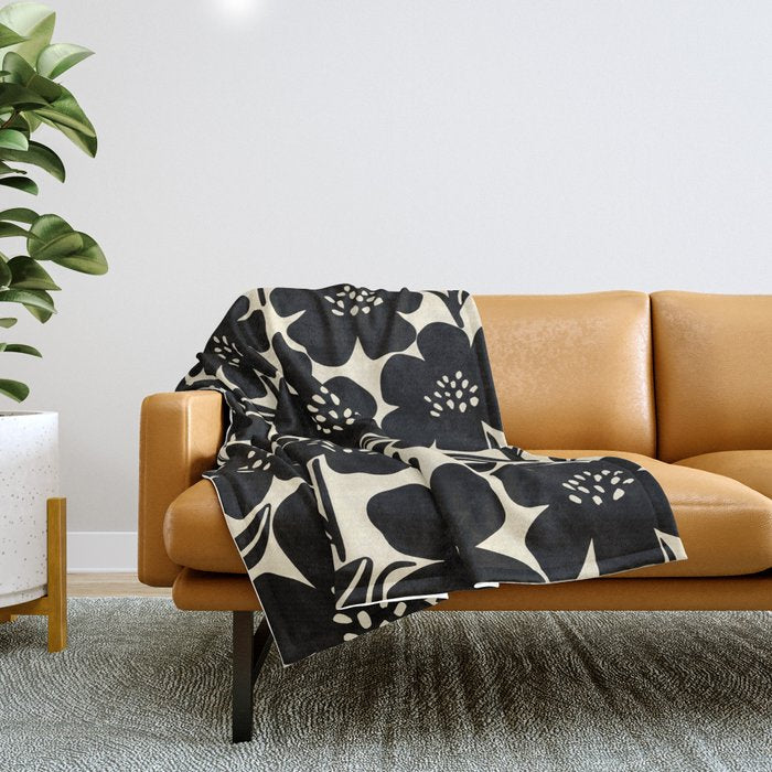 Black & White Blossom Throw Blanket Gallery Image 1