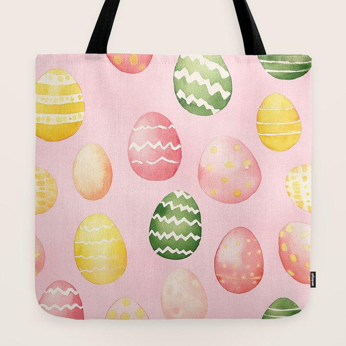 Pink Watercolor Painted Easter Eggs All Over Tote Bag Gallery Image 2