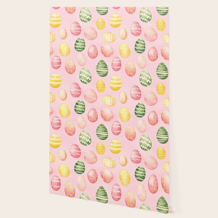 Pink Watercolor Painted Easter Eggs All Over Wallpaper Gallery Image 2