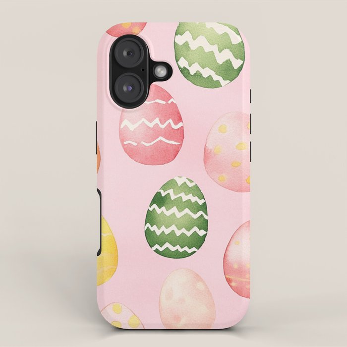 Pink Watercolor Painted Easter Eggs All Over iPhone Case Gallery Image 1