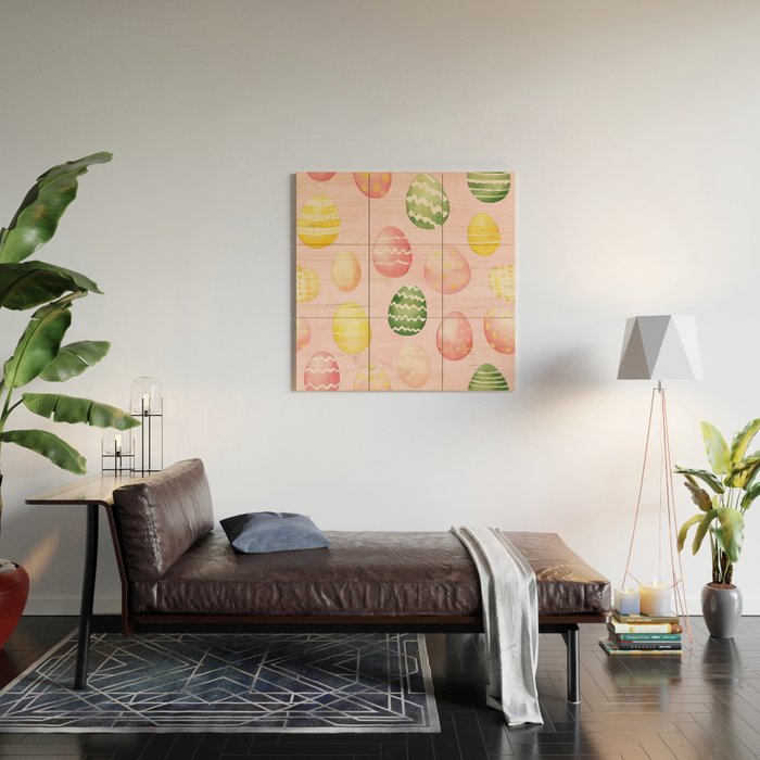 Pink Watercolor Painted Easter Eggs All Over Wood Wall Art Gallery Image 2