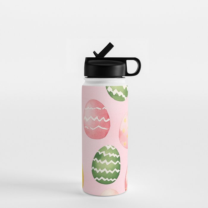 Pink Watercolor Painted Easter Eggs All Over Water Bottle Gallery Image 1