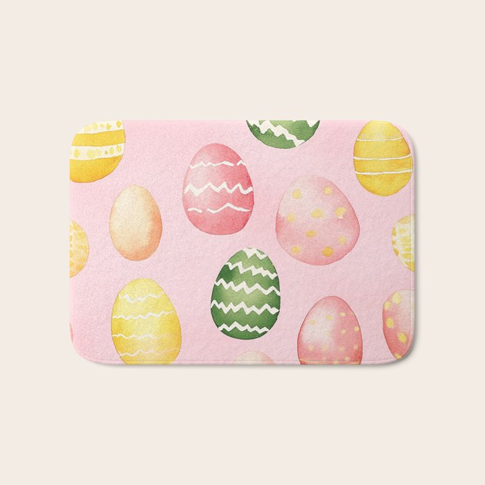Pink Watercolor Painted Easter Eggs All Over Bath Mat Gallery Image 1