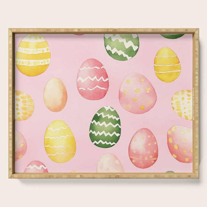 Pink Watercolor Painted Easter Eggs All Over Serving Tray Gallery Image 1
