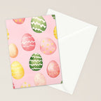 Pink Watercolor Painted Easter Eggs All Over Stationery Card Gallery Image 2