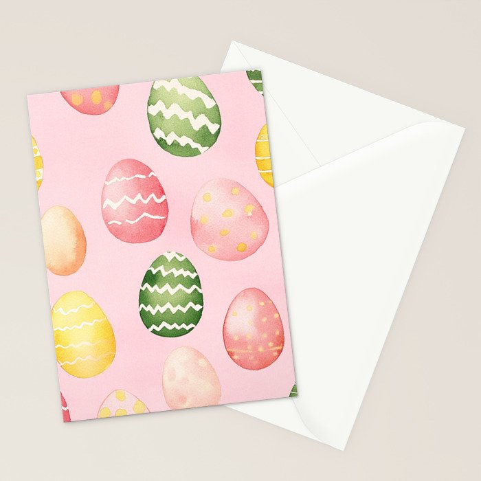 Pink Watercolor Painted Easter Eggs All Over Stationery Card Gallery Image 2