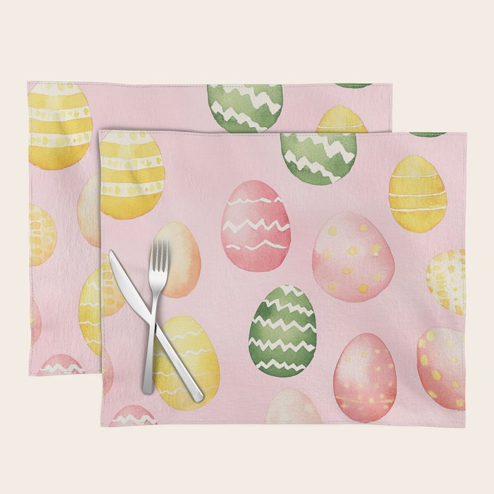 Pink Watercolor Painted Easter Eggs All Over Placemat Gallery Image 1