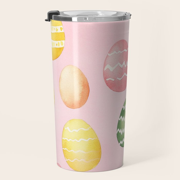 Pink Watercolor Painted Easter Eggs All Over Travel Mug Gallery Image 3